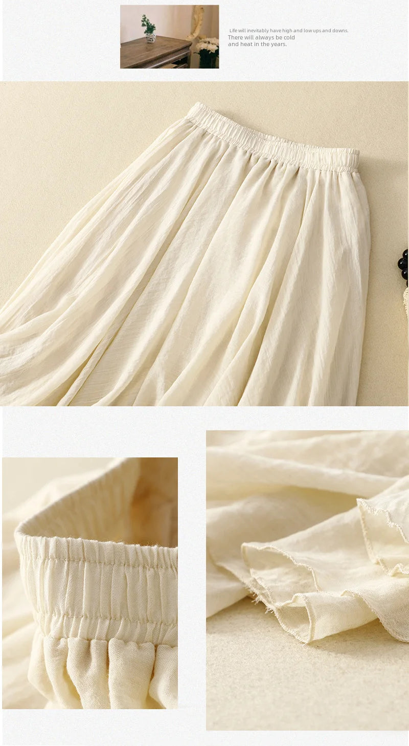 Slim Cotton Leaf Edge Double Layer Half Skirt Loose Waist.