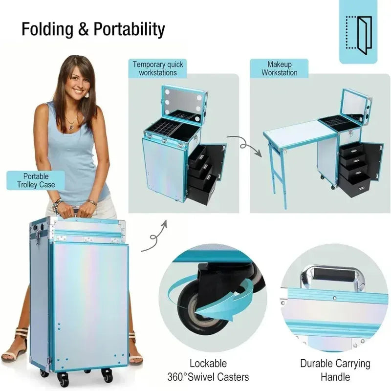 Portable Rolling Manicure Table Foldable.