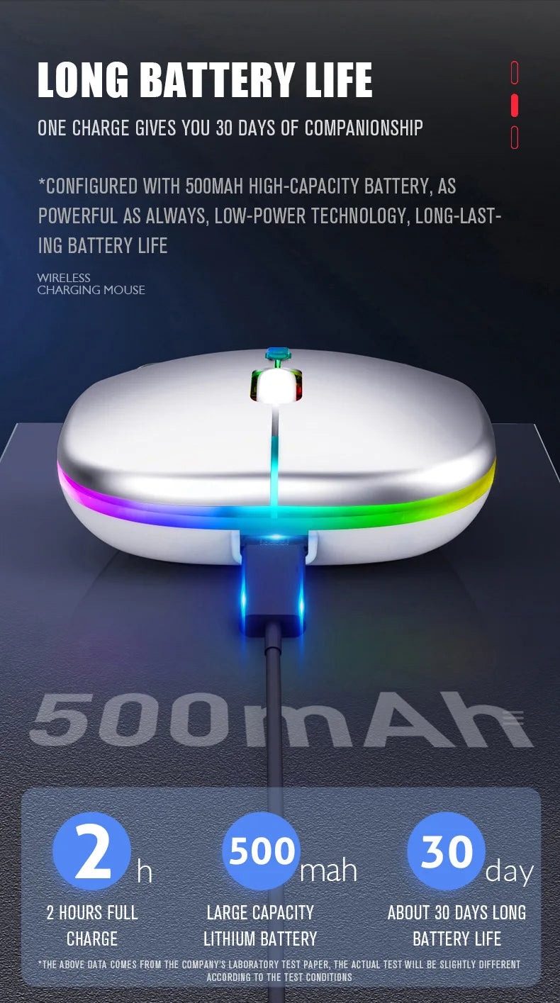 Rechargeable Bluetooth wireless mouse with USB connection.