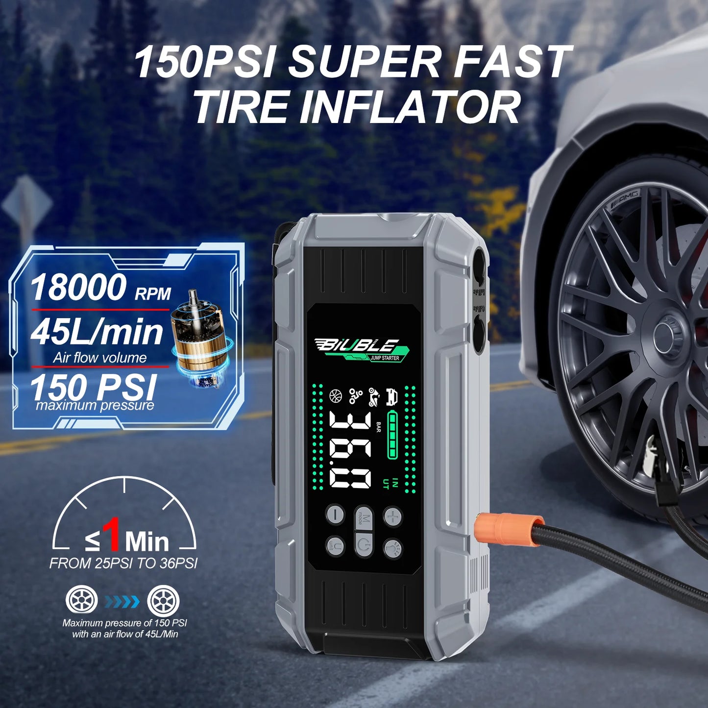 8000A Car Jump Starter & Air Pump 150PSI Air Compressor Power Bank For 12V Car Emergency Booster Starter Starting Device