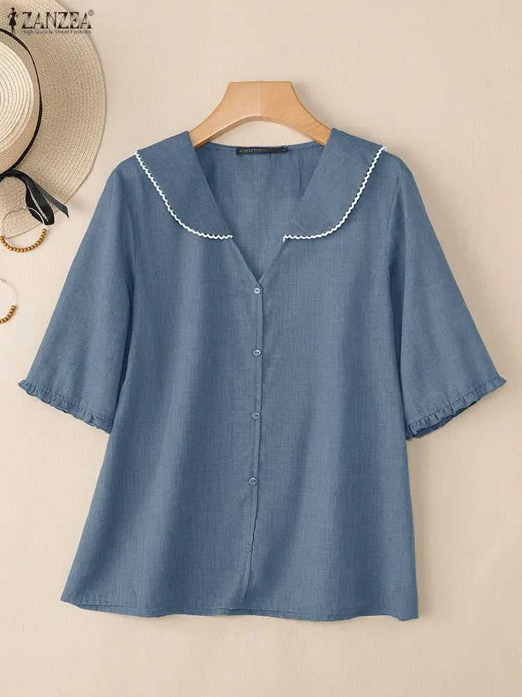 ZANZEA Women Lace Trim Blouses.