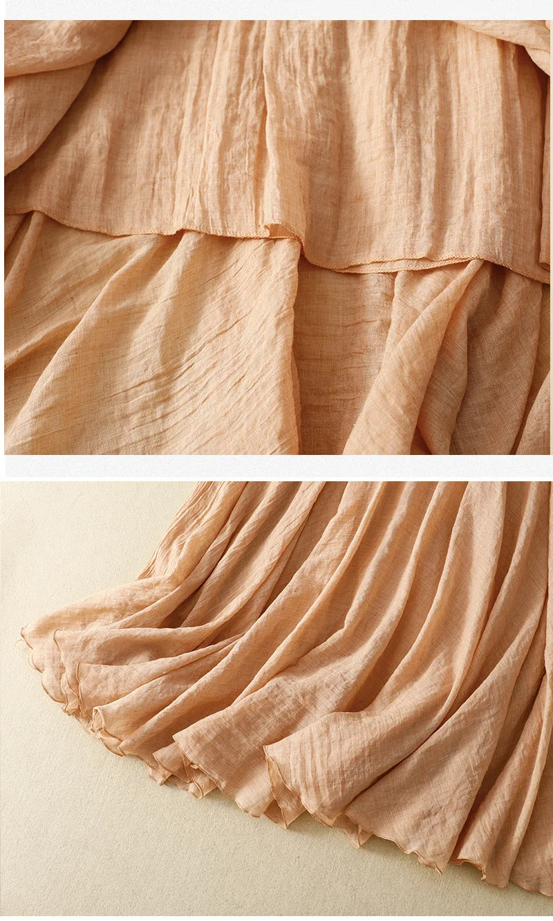 Slim Cotton Leaf Edge Double Layer Half Skirt Loose Waist.