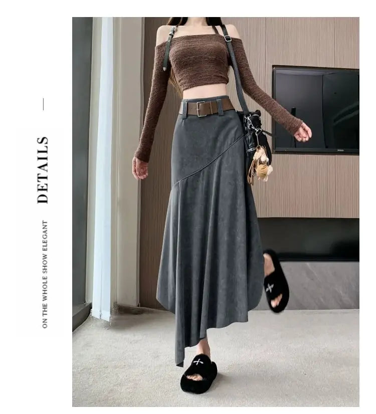 Women Clothing Autumn Korean Fashion Vintage High Waist.