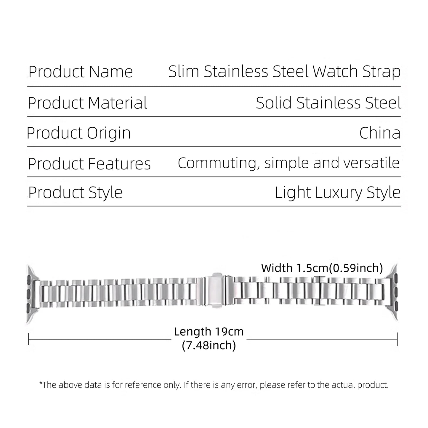 Thin stainless steel metal wristband strap suitable for Apple Watch series 987654321, compatible with IWatch 38/40/41/42/44/45mm