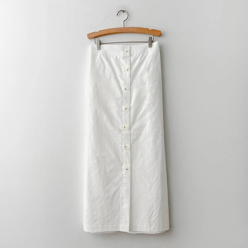 Women's Cotton Linen Skirt High Waist Elastic.
