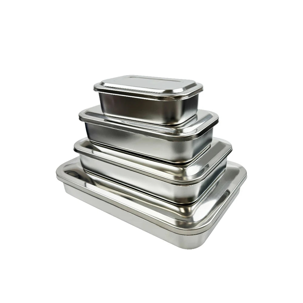 Dental Tray With Lid Stainless Steel Disinfection Box Dentistry Surgical Medical.