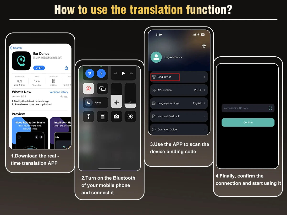 KOUO Open Bluetooth headphones with real-time translation for 164 languages.