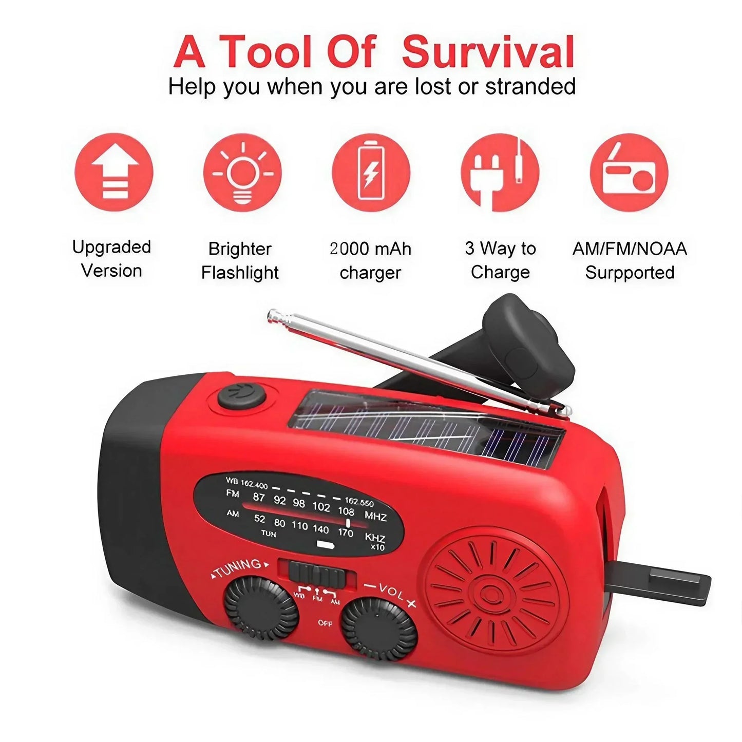 STONEGO 2000mA Outdoor Emergency Radio Portable.