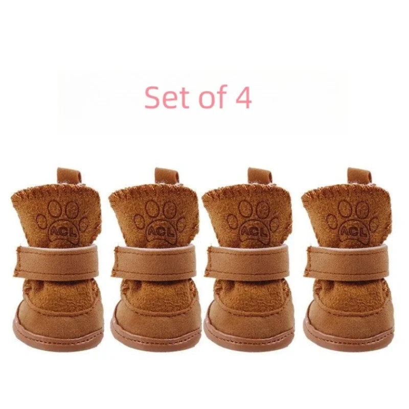 New set of 4 sheepskin snow boots for pets.