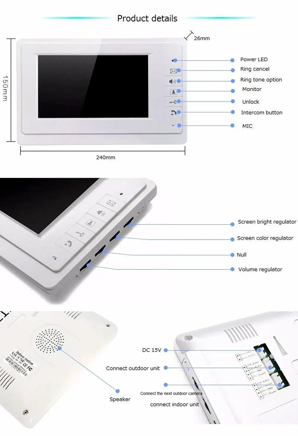 2/3 Unit Home 7 inch Video Doorbell Metal Outdoor Camera Video Doorphone Intercom System RFID Unlock for Apartments Residential