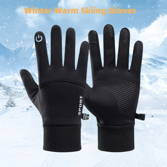 Black winter gloves, warm and waterproof.