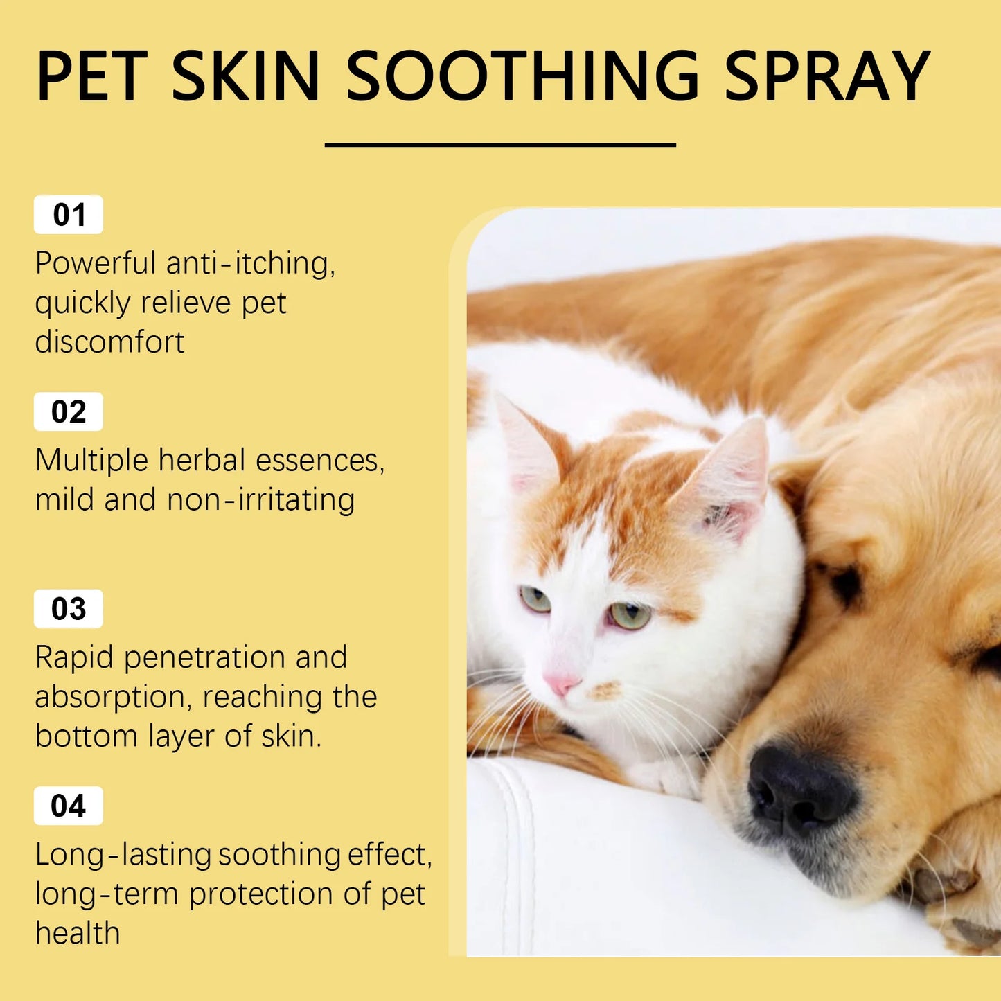 Spray for pet skin care. Relieves discomfort in dogs and cats.