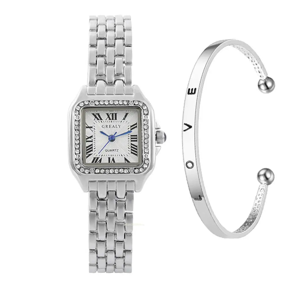 Luxury Brand Watches Fashion Roman Diamond-set Waterproof Women Watch Business Stainless Steel No Fading Gold Strap Gift Clock