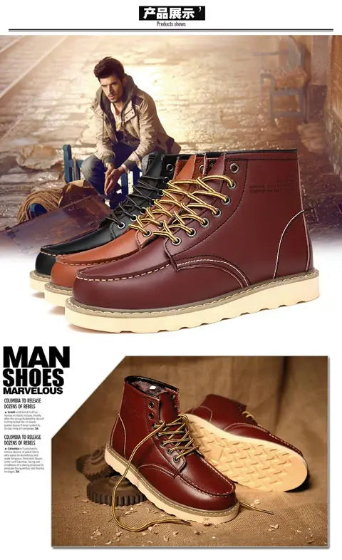 Men's High-Top Leather Motorcycle Boots Ankle Fashion Shoes Autumn Winter