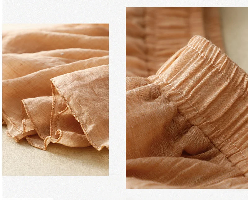 Slim Cotton Leaf Edge Double Layer Half Skirt Loose Waist.