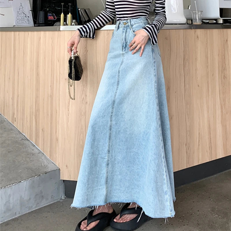 Autumn  High Waist A-Line Denim Skirt for Women.