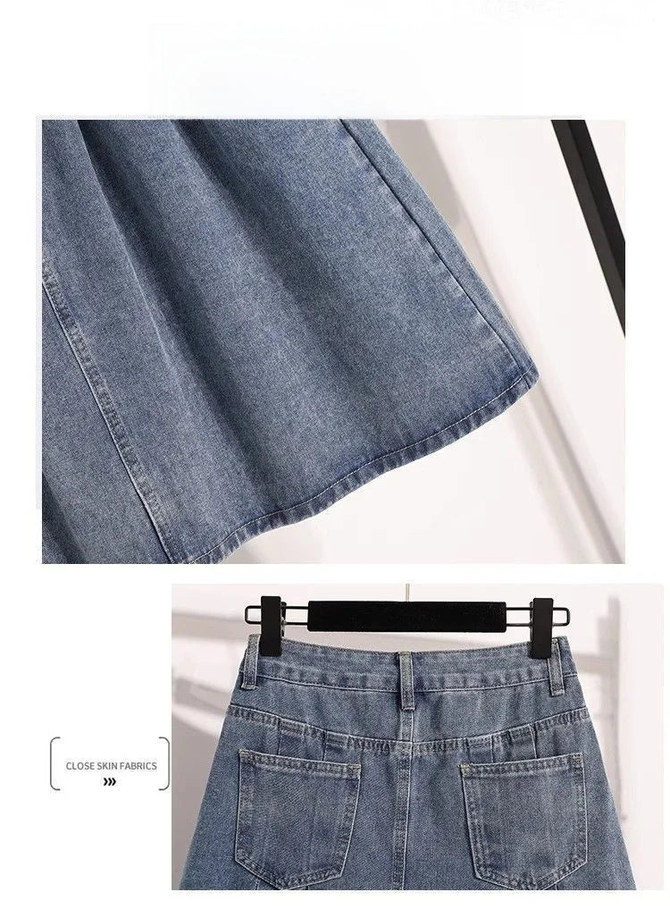 High Waist A- Line Midi Skirt Denim.