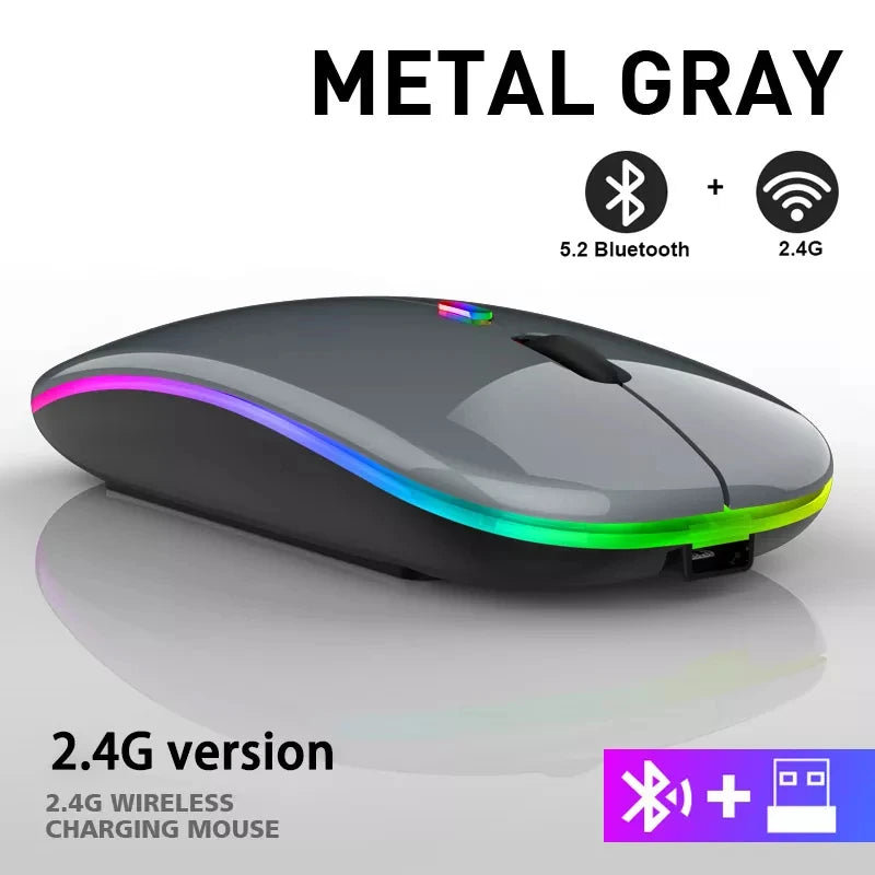 Rechargeable Bluetooth wireless mouse with USB connection.