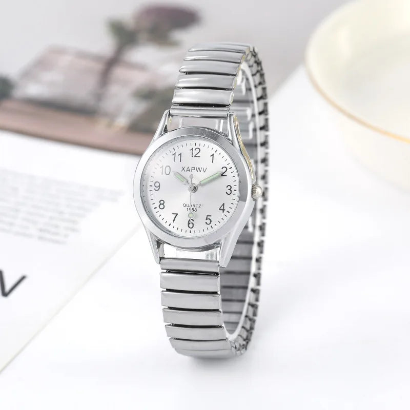 Man Women Couple Wrist Watches Stainless Steel Band Alloy Lovers Business Movement Wristwatch Elastic Strap Band Quartz Watch