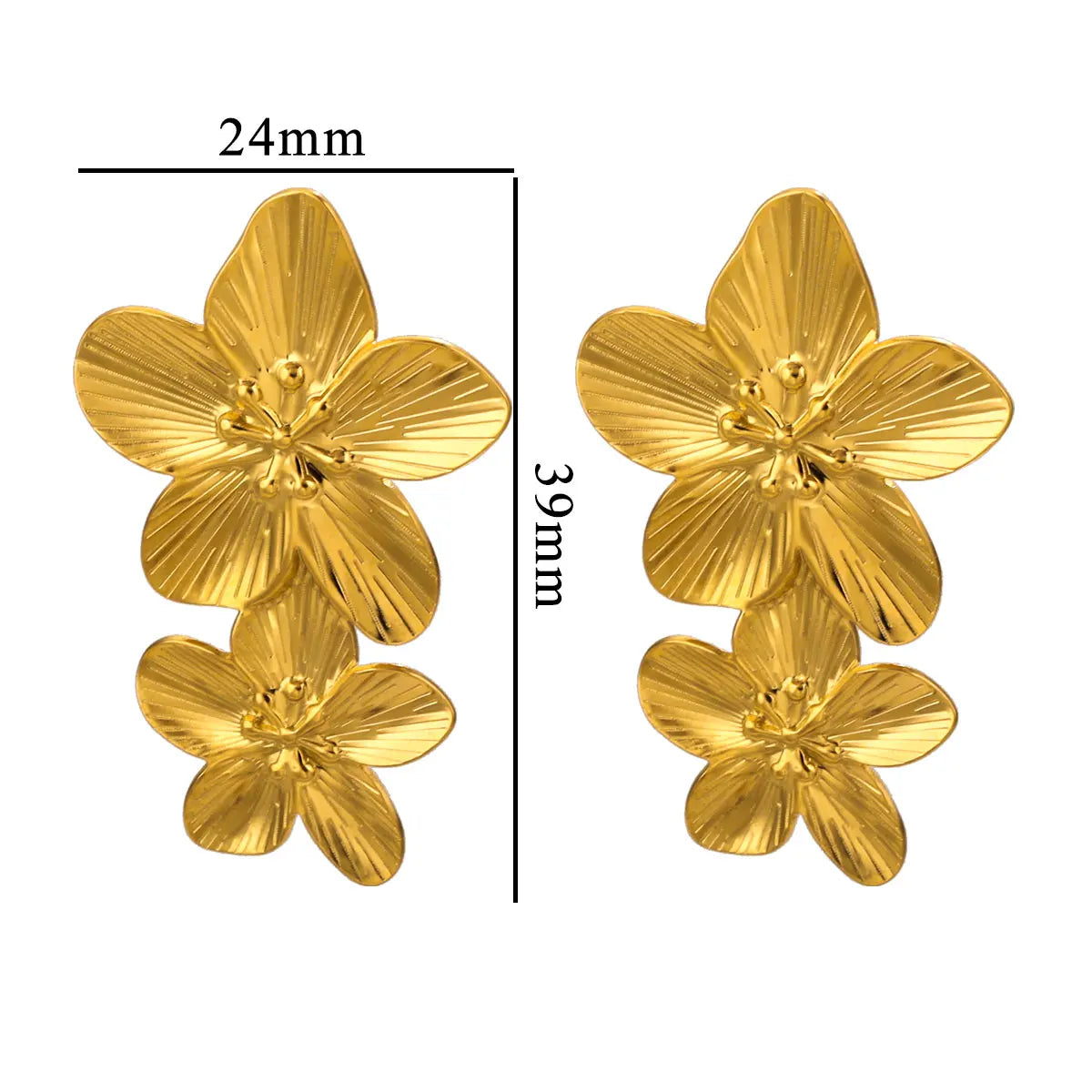 Stainless Steels Flower Earrings  Women Double Layers Statement Gold plated Earrings Fashion Large Hanging Stud Party Jewelry