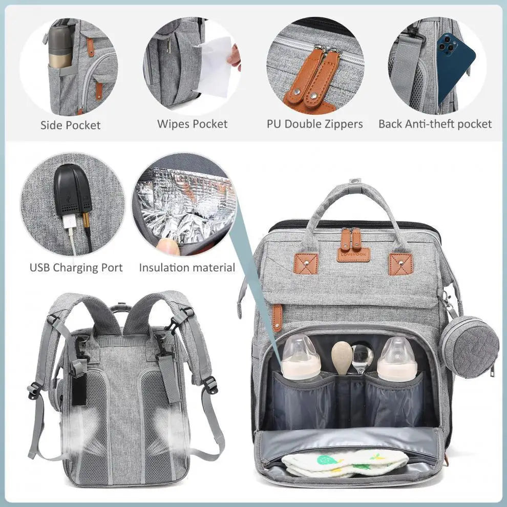 Multifunctional Bed Diaper Backpack Baby Girl Boy.