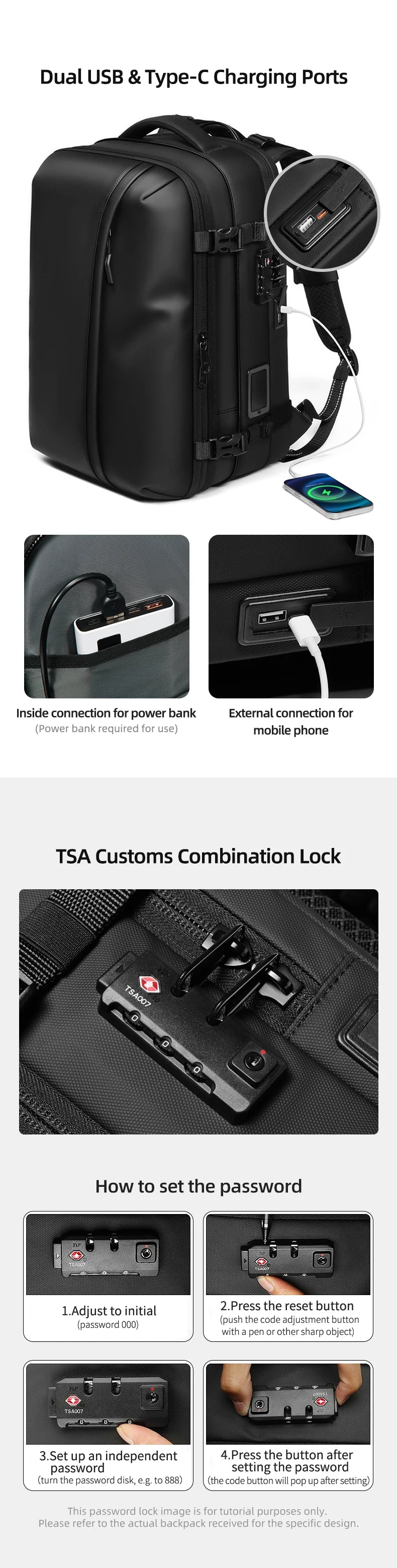 Men Travel Backpack One click start pump vacuum.