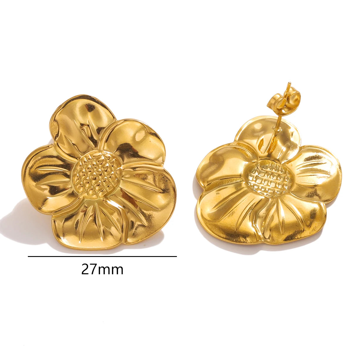 Stainless Steels Flower Earrings  Women Double Layers Statement Gold plated Earrings Fashion Large Hanging Stud Party Jewelry