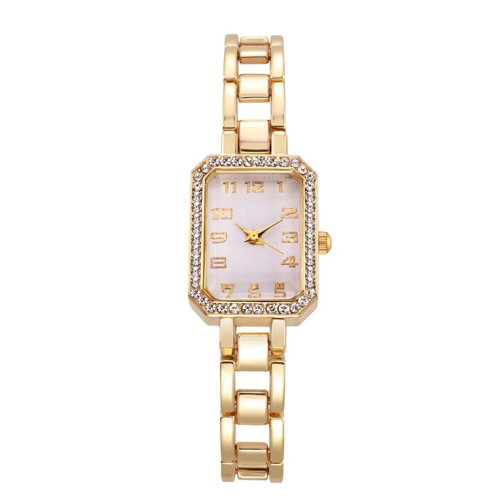 Luxury Women's Watch 2023 New Simple Square Full Diamond Digital Quartz Watche Gold Stainless Steel Bracelet Women's Dress Clock