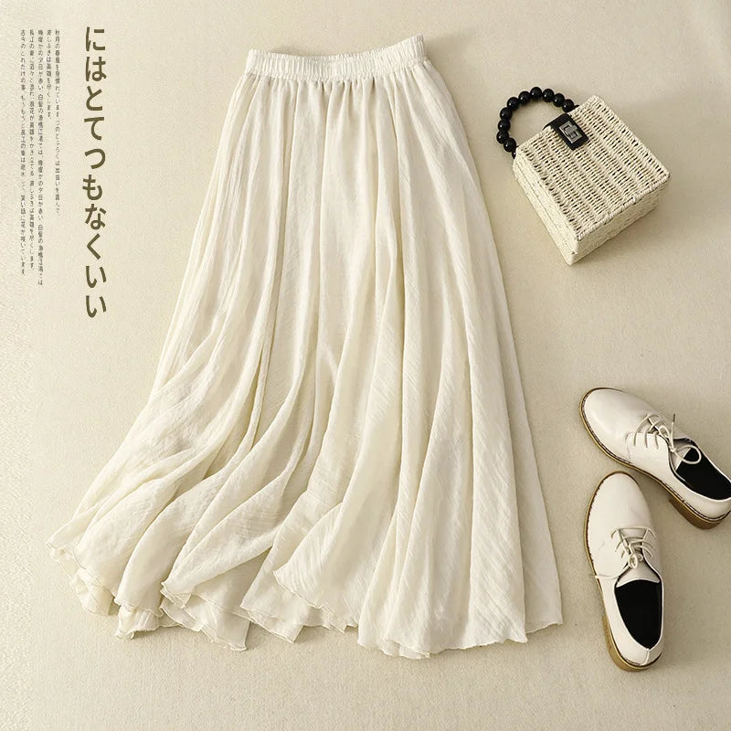 Slim Cotton Leaf Edge Double Layer Half Skirt Loose Waist.