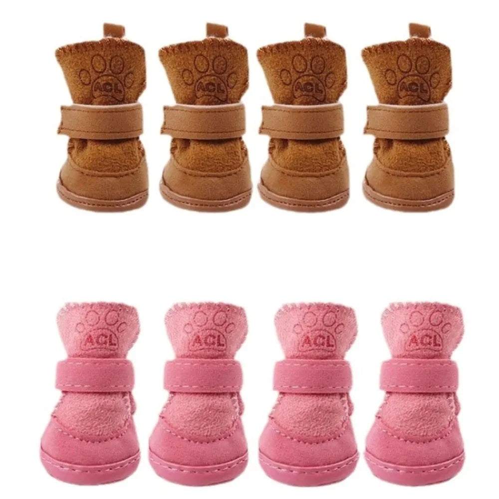 New set of 4 sheepskin snow boots for pets.