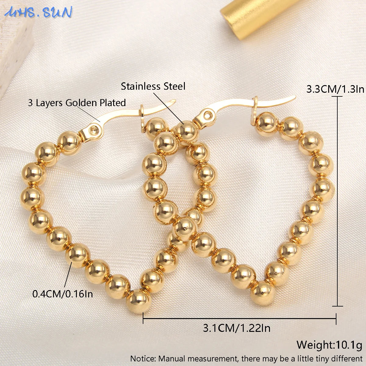 MHS.SUN Luxury Gold Plated Square Round Stainless Steel Hoop Earrings Cross Ball Beads Earring For Women Girls Wedding Jewelry