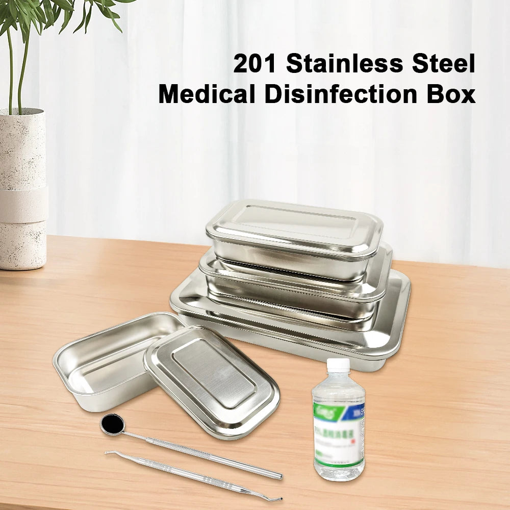Dental Tray With Lid Stainless Steel Disinfection Box Dentistry Surgical Medical.