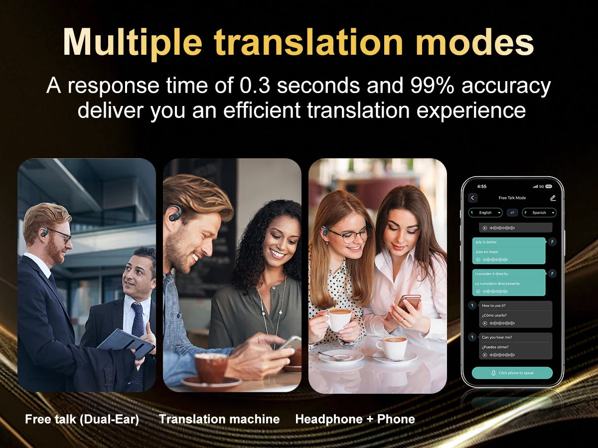 KOUO Open Bluetooth headphones with real-time translation for 164 languages.