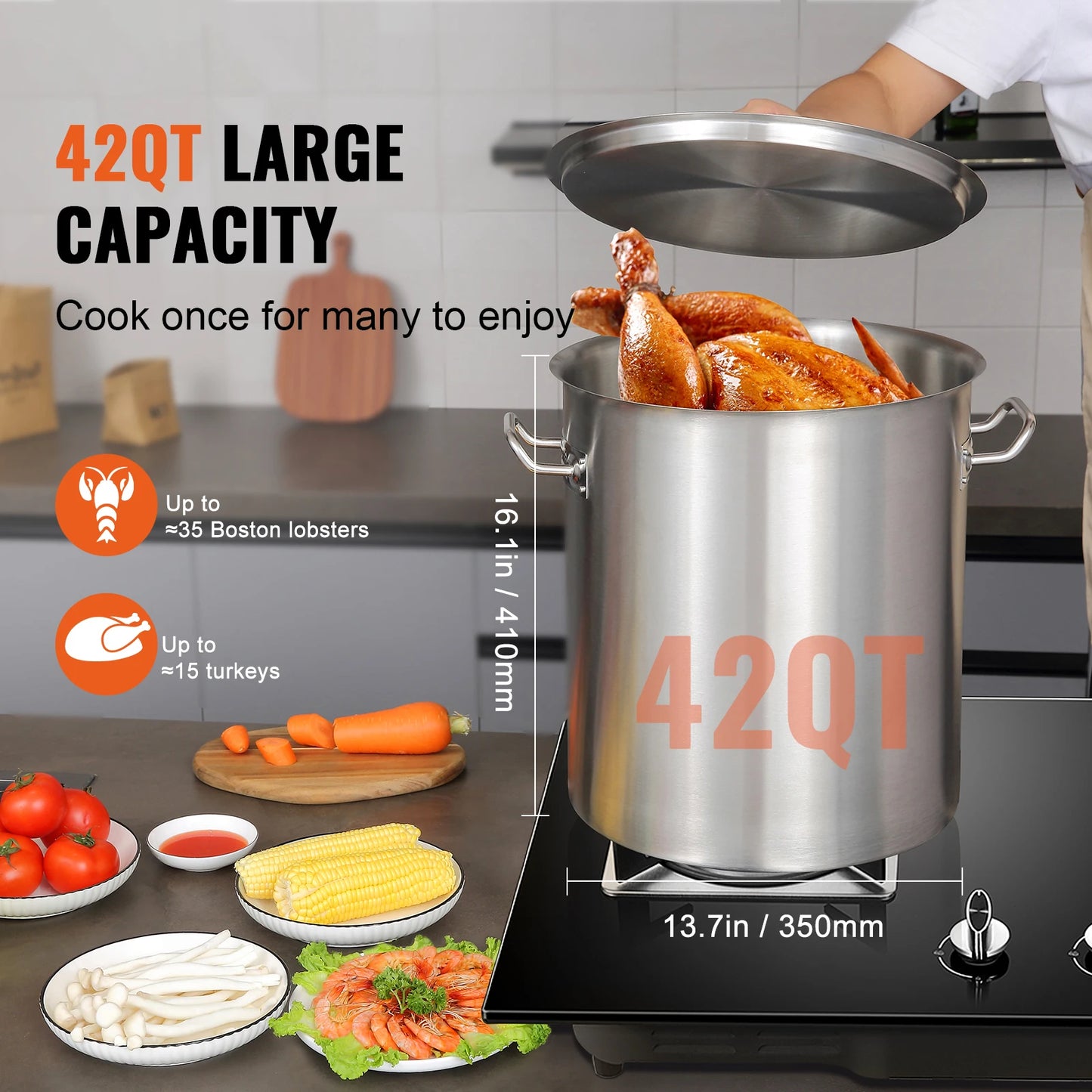 SucceBuy 42 Quart Stainless Steel Cookware Stockpot Commercial Cooking.