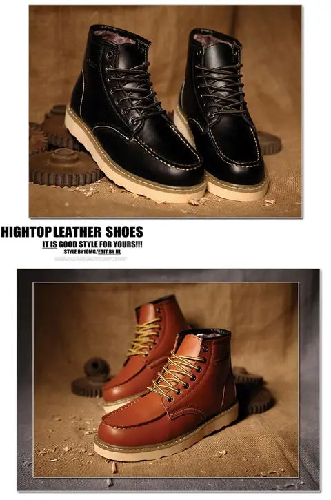 Men's High-Top Leather Motorcycle Boots Ankle Fashion Shoes Autumn Winter