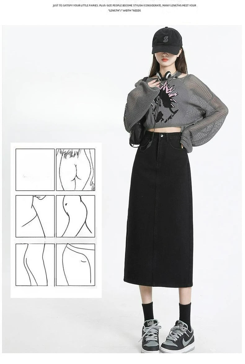 Retro women's denim dress with a high waist and slimming effect.