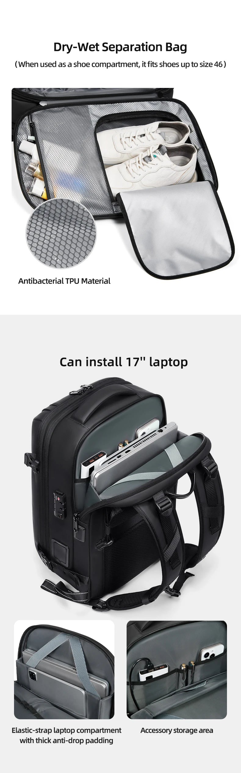 Men Travel Backpack One click start pump vacuum.