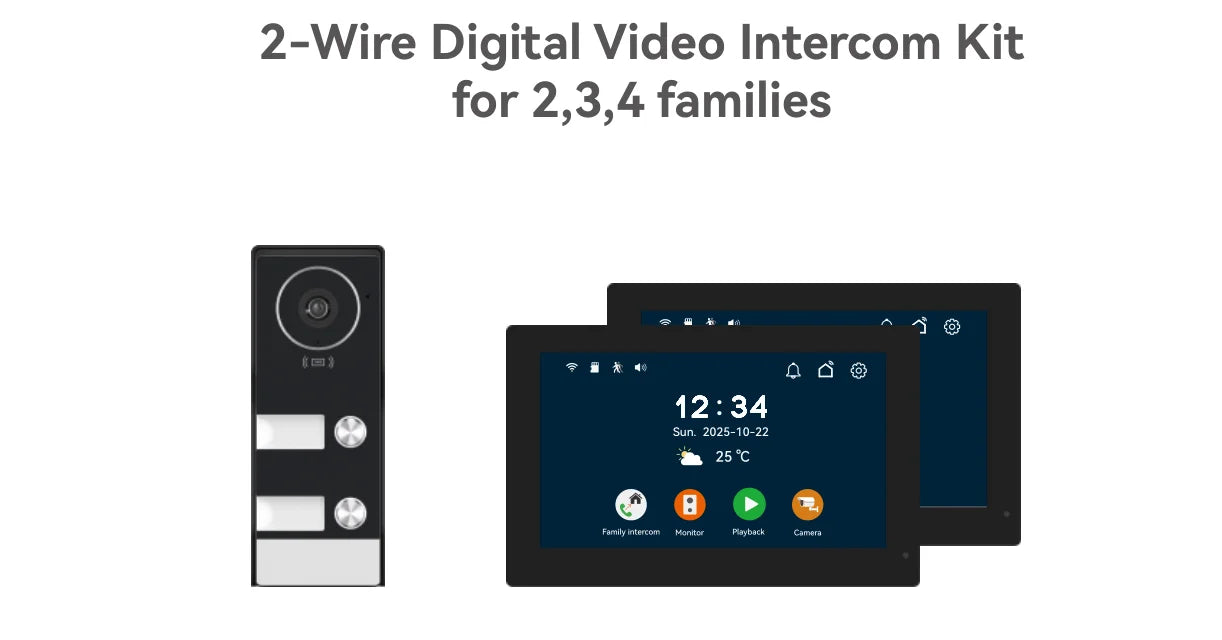 TUYA 5G WIFI 2-3-Unit Apartments Intercom Video Doorbell with RFID Card Unlock 2 Wired 10inch LCD Video Door Phone System