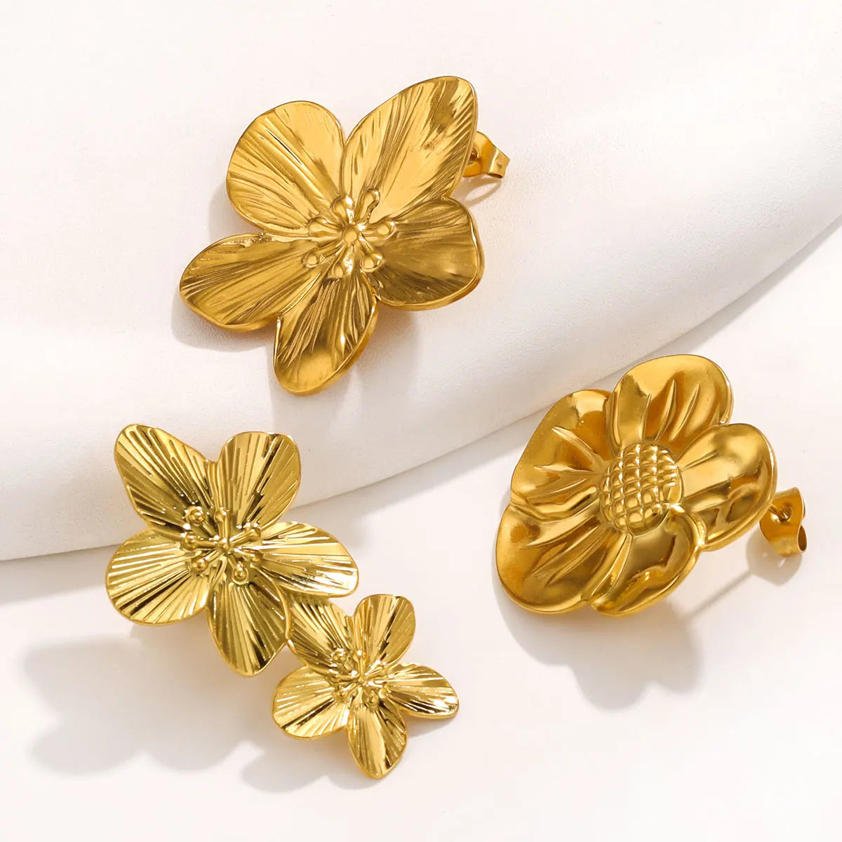 Stainless Steels Flower Earrings  Women Double Layers Statement Gold plated Earrings Fashion Large Hanging Stud Party Jewelry