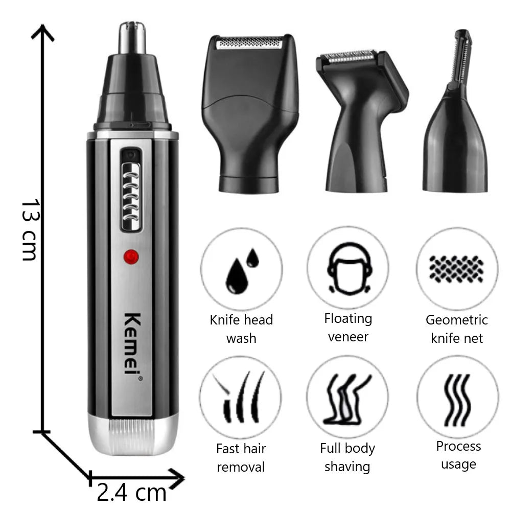 Rechargeable 4-in-1 nose and beard hair trimmer for men.