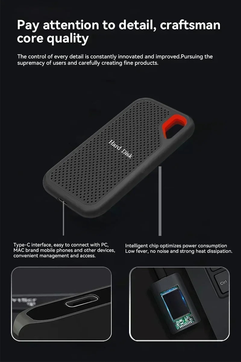 Mini External Hard Drive 2TB 4TB Large Capacity SSD 128TB Hard Drive USB 3.2  For Laptop/MAC/PC