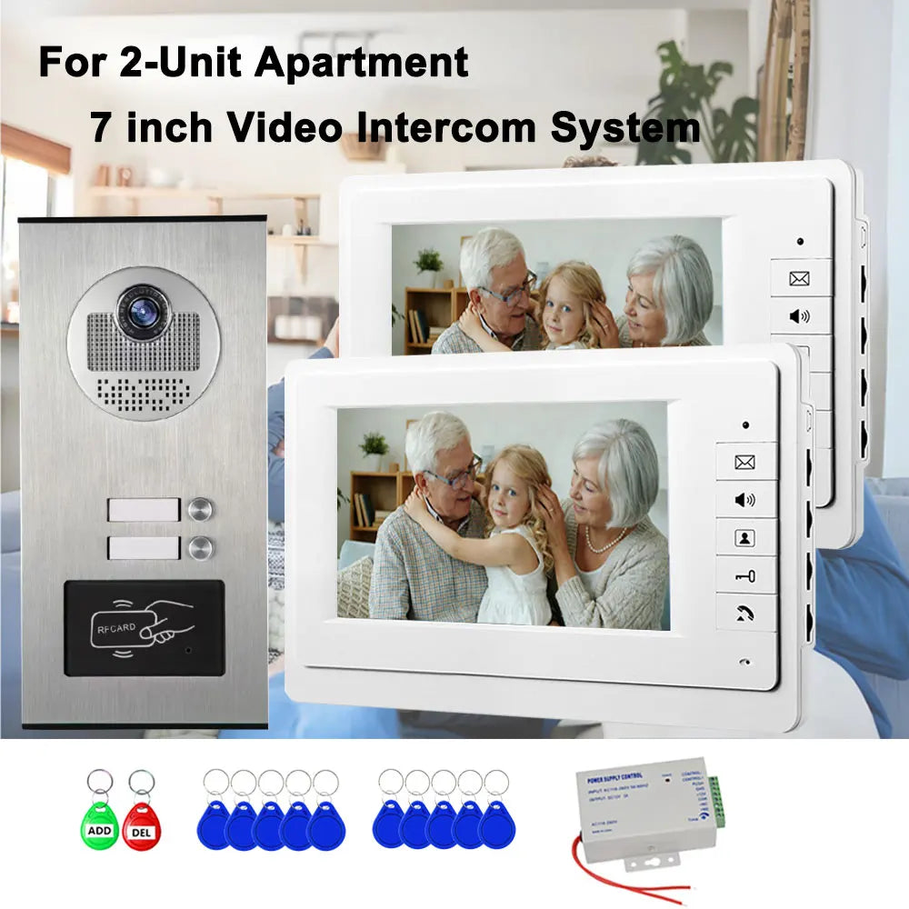 2/3 Unit Home 7 inch Video Doorbell Metal Outdoor Camera Video Doorphone Intercom System RFID Unlock for Apartments Residential
