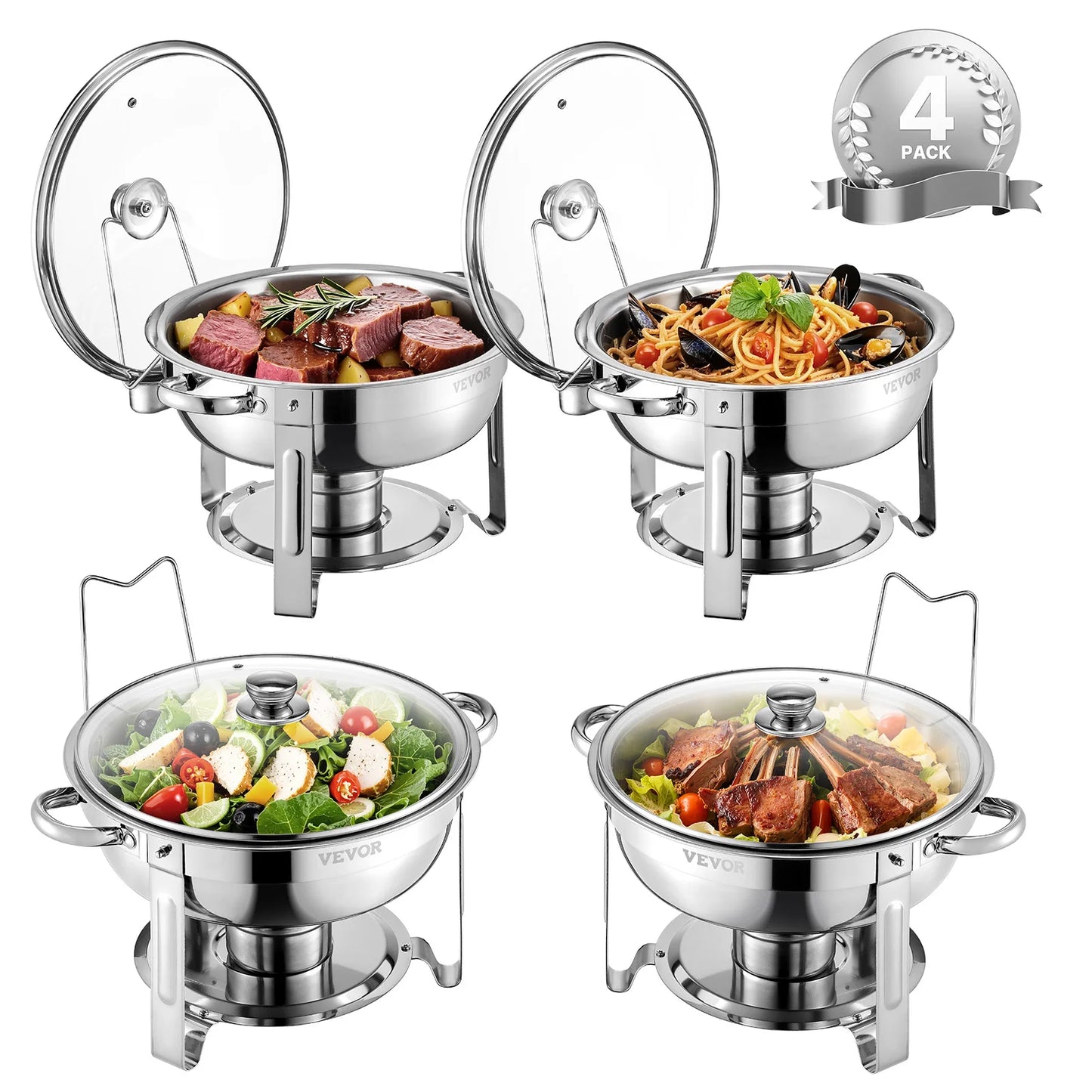 SucceBuy 5 Qt 4 Pack Chafing Dish Buffet Set Stainless Steel Chafer with 4.