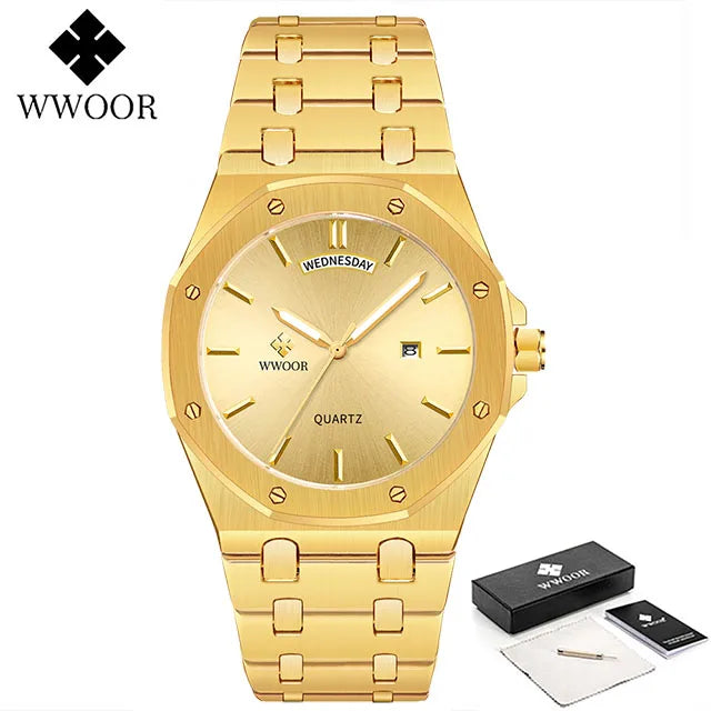 WWOOR Luxury Men Watch Business Quartz Clock Date Luminous Men's Watches Stainless Steel Waterproof Wristwatch Relogio Masculino