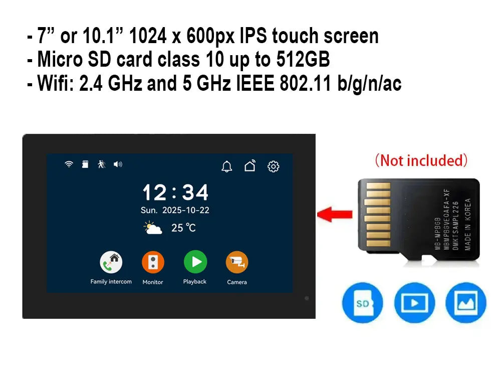 TUYA 5G WIFI 2-3-Unit Apartments Intercom Video Doorbell with RFID Card Unlock 2 Wired 10inch LCD Video Door Phone System