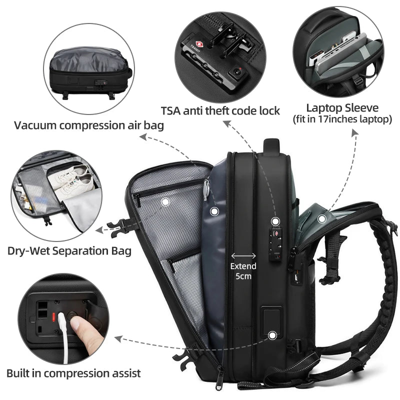 Men Travel Backpack One click start pump vacuum.