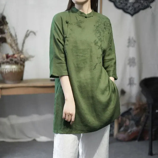 Retro Embroidered Cotton Linen Dress Women's.