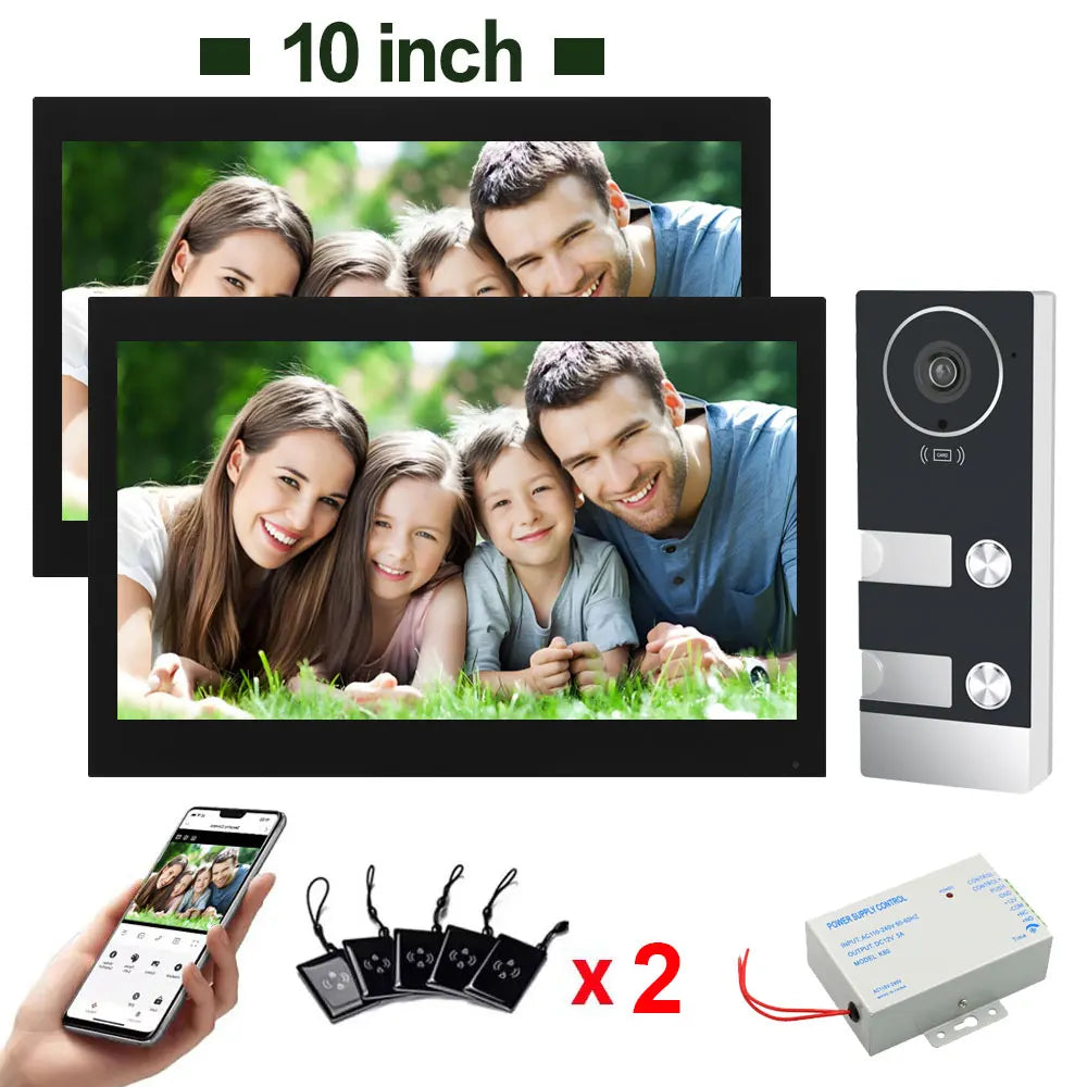 TUYA 5G WIFI 2-3-Unit Apartments Intercom Video Doorbell with RFID Card Unlock 2 Wired 10inch LCD Video Door Phone System