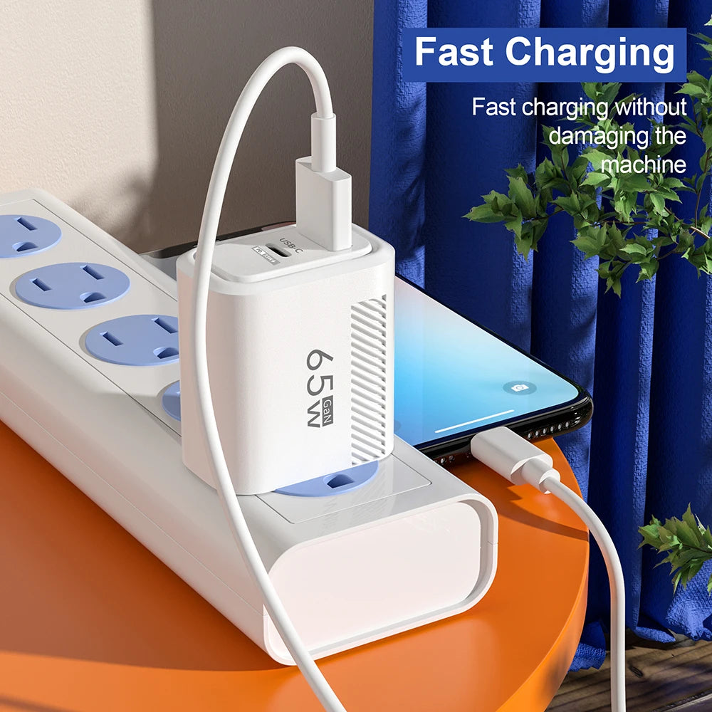 65W  Fast Charger Adapter For iPhone Samsung Xiaomi Type C Wall.