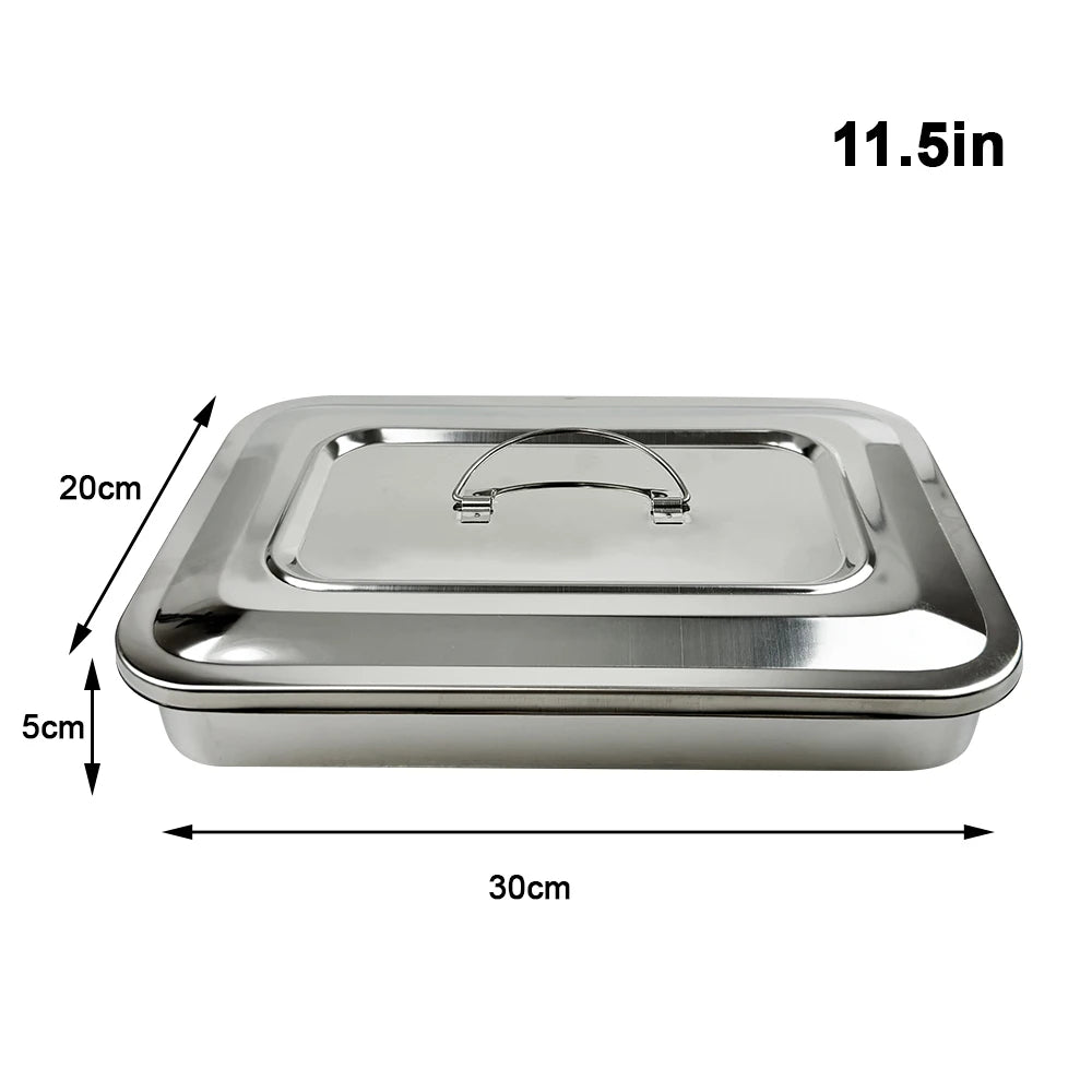 Dental Tray With Lid Stainless Steel Disinfection Box Dentistry Surgical Medical.